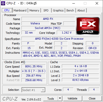 screenshot of CPU-Z validation for Dump [049vg5] - Submitted by  unityofsaints  - 2024-03-20 14:53:09