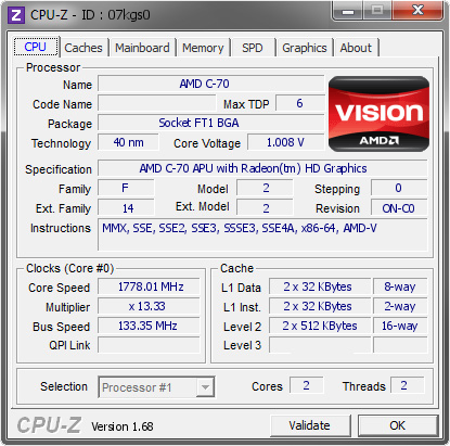 screenshot of CPU-Z validation for Dump [07kgs0] - Submitted by  Ribeirocross  - 2014-02-02 23:02:50
