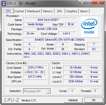 screenshot of CPU-Z validation for Dump [0bceb6] - Submitted by  delly  - 2014-11-18 16:11:46