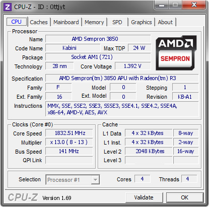 screenshot of CPU-Z validation for Dump [0ttjyt] - Submitted by  Johan45  - 2014-06-26 21:06:27