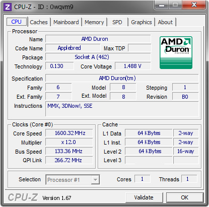 screenshot of CPU-Z validation for Dump [0wqvm9] - Submitted by  XIMA  - 2013-10-22 09:10:14