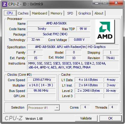 screenshot of CPU-Z validation for Dump [0x0mk9] - Submitted by  euraka2531  - 2014-03-03 05:03:50