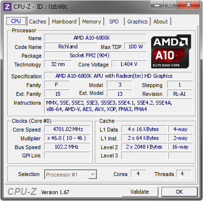 screenshot of CPU-Z validation for Dump [0zb98c] - Submitted by  kzone75  - 2014-01-07 14:01:24