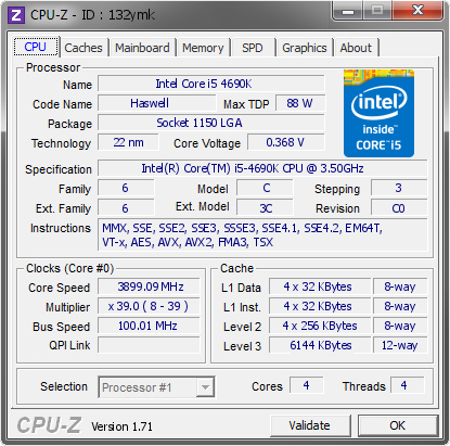 screenshot of CPU-Z validation for Dump [132ymk] - Submitted by  ESTYLEGEEK  - 2014-12-04 06:12:58