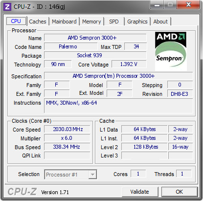screenshot of CPU-Z validation for Dump [146igj] - Submitted by  Boblemagnifique DDR1 PC5600 Air  - 2014-12-05 22:12:00
