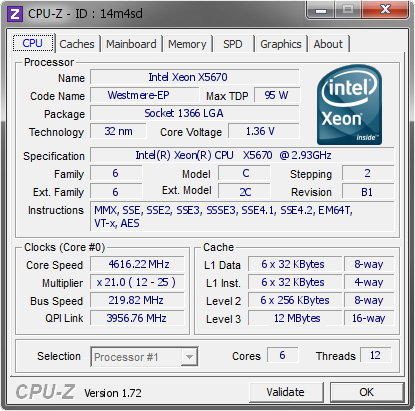 screenshot of CPU-Z validation for Dump [14m4sd] - Submitted by  tbob22  - 2015-03-07 10:03:15