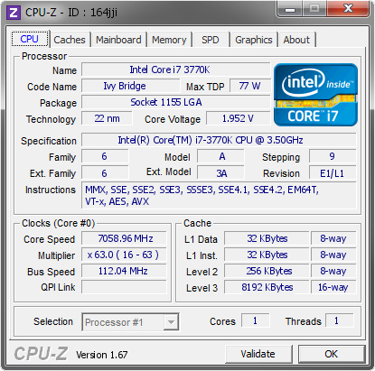 screenshot of CPU-Z validation for Dump [164jji] - Submitted by  wyt  - 2013-11-06 16:11:17