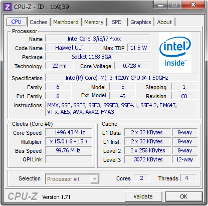 screenshot of CPU-Z validation for Dump [1b9j39] - Submitted by  FeSS  - 2014-12-29 16:12:56
