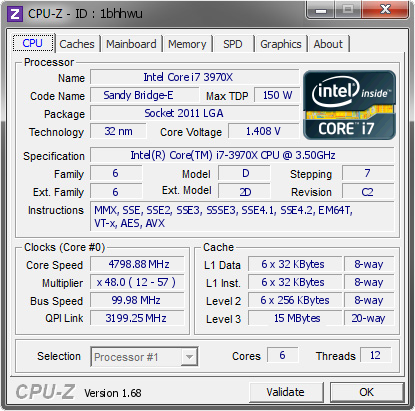 screenshot of CPU-Z validation for Dump [1bhhwu] - Submitted by  RAFAEL-PC  - 2014-02-04 05:02:41