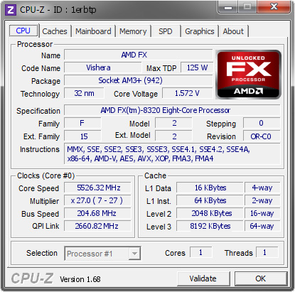 screenshot of CPU-Z validation for Dump [1erbtp] - Submitted by  f0rteOC  - 2014-03-10 00:03:33
