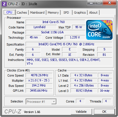 screenshot of CPU-Z validation for Dump [1iiu9s] - Submitted by  JONSDEATHPCI  - 2013-11-03 08:11:49