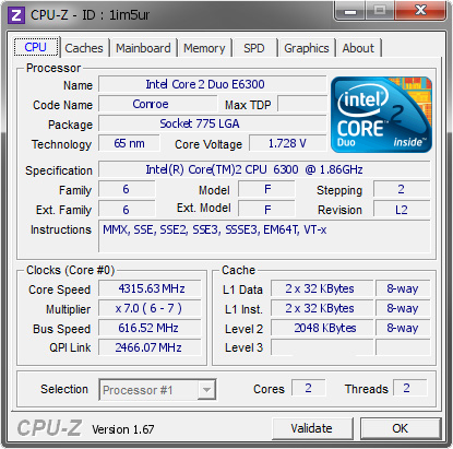 screenshot of CPU-Z validation for Dump [1im5ur] - Submitted by  myrddin669  - 2013-11-10 17:11:08