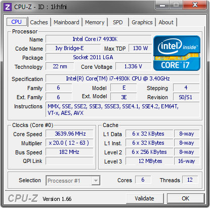 screenshot of CPU-Z validation for Dump [1khfni] - Submitted by  Woomack  - 2013-10-03 00:10:19