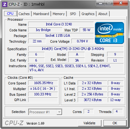 screenshot of CPU-Z validation for Dump [1mwhbl] - Submitted by  Ryan1  - 2014-04-16 01:04:21