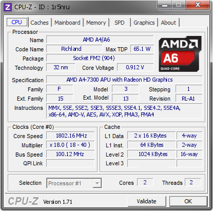screenshot of CPU-Z validation for Dump [1r5nru] - Submitted by  imamage  - 2014-10-12 07:10:58