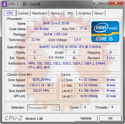 screenshot of CPU-Z validation for Dump [1uiy0s] - Submitted by  DYLANIII  - 2014-06-05 16:06:41