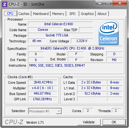 screenshot of CPU-Z validation for Dump [1xm2lw] - Submitted by  Rasparthe  - 2015-02-03 03:02:15