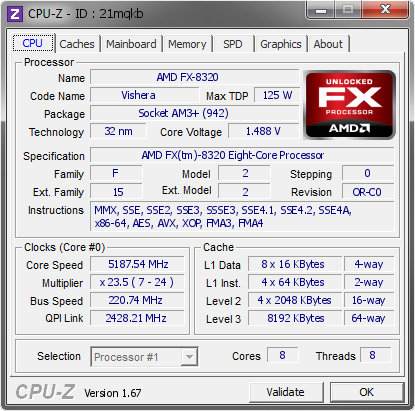 screenshot of CPU-Z validation for Dump [21mqkb] - Submitted by  COLOSSUS  - 2013-10-12 19:10:02