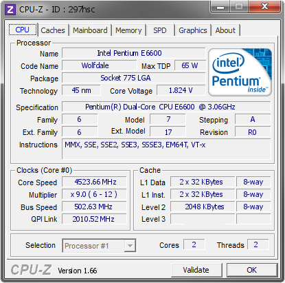 screenshot of CPU-Z validation for Dump [297hsc] - Submitted by  PHILLYCHEESE  - 2013-09-05 21:09:22