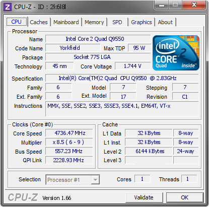 screenshot of CPU-Z validation for Dump [2k6l8l] - Submitted by  schmuckley  - 2013-10-09 23:10:37
