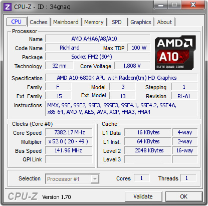 screenshot of CPU-Z validation for Dump [34gnaq] - Submitted by  Newlife  - 2014-12-20 01:12:35