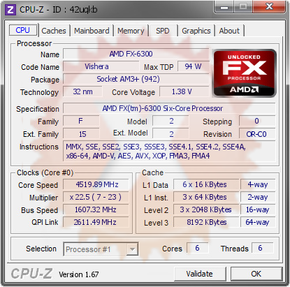 screenshot of CPU-Z validation for Dump [42uqkb] - Submitted by  InsideJob  - 2013-11-23 02:11:56