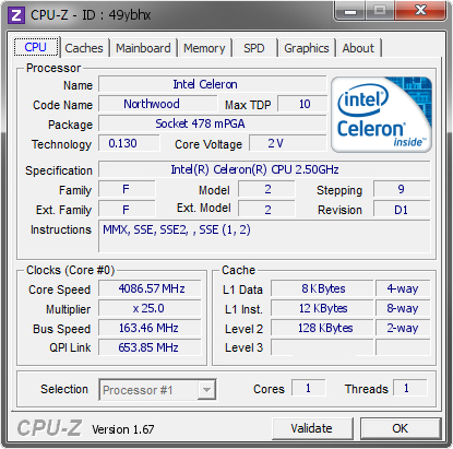 screenshot of CPU-Z validation for Dump [49ybhx] - Submitted by  SPARKEY247  - 2013-10-23 07:10:35