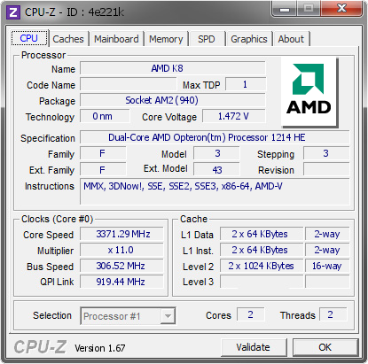 screenshot of CPU-Z validation for Dump [4e221k] - Submitted by  Aleslammer  - 2014-04-29 00:04:12