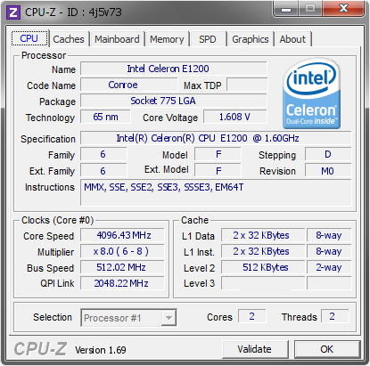 screenshot of CPU-Z validation for Dump [4j5v73] - Submitted by  QuickFast  - 2014-06-10 20:06:15