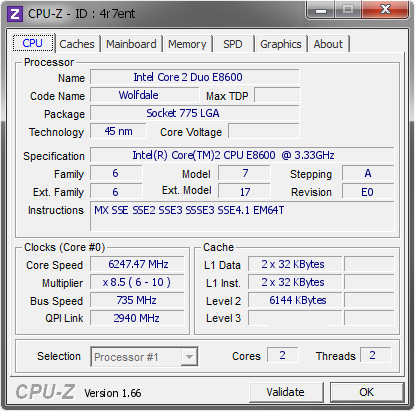 screenshot of CPU-Z validation for Dump [4r7ent] - Submitted by  angoholic|AF|thx to Nico&Wendell  - 2009-06-23 00:06:33