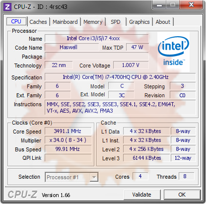 screenshot of CPU-Z validation for Dump [4rsc43] - Submitted by  sburnolo  - 2013-09-01 02:09:35