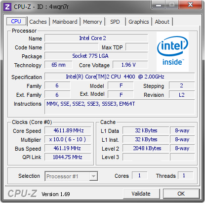 screenshot of CPU-Z validation for Dump [4wqn7r] - Submitted by  michel90  - 2014-07-04 10:07:39