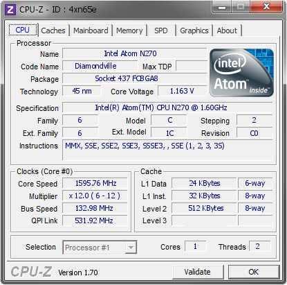 screenshot of CPU-Z validation for Dump [4xn65e] - Submitted by  NETBOOK-PC  - 2014-07-30 12:07:38