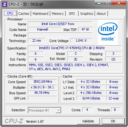 screenshot of CPU-Z validation for Dump [562zq8] - Submitted by  THE_K_PC  - 2014-01-02 16:01:26