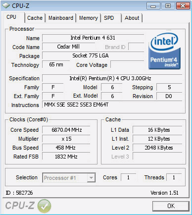 Intel Pentium 4 631 @ 6870 MHz - BootSector