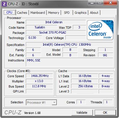 screenshot of CPU-Z validation for Dump [5bzebl] - Submitted by  wolfnyght  - 2014-02-13 00:02:20