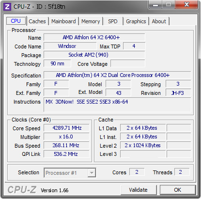 screenshot of CPU-Z validation for Dump [5f18tn] - Submitted by  OCP-Sunny  - 2008-03-04 06:03:33