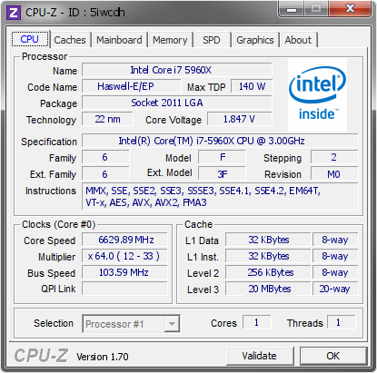 screenshot of CPU-Z validation for Dump [5iwcdh] - Submitted by  Nickshih  - 2015-05-25 15:05:53
