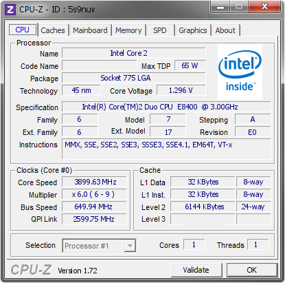 screenshot of CPU-Z validation for Dump [5s9nuv] - Submitted by  kotori  - 2015-07-25 20:07:10
