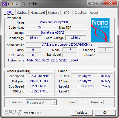 screenshot of CPU-Z validation for Dump [5tdzik] - Submitted by  kotori  - 2014-07-05 15:07:02