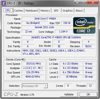 screenshot of CPU-Z validation for Dump [5zpbgu] - Submitted by  lkozarov  - 2014-09-29 22:09:29