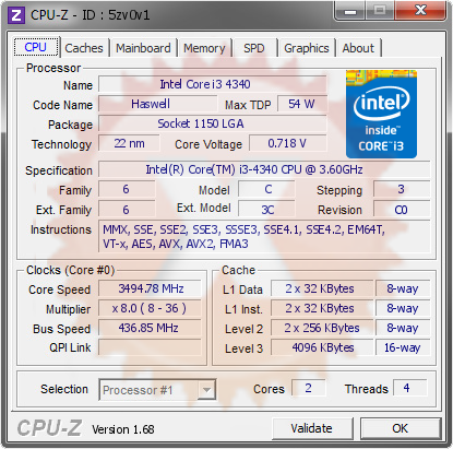 screenshot of CPU-Z validation for Dump [5zv0v1] - Submitted by  OTHONH  - 2014-03-07 03:03:21