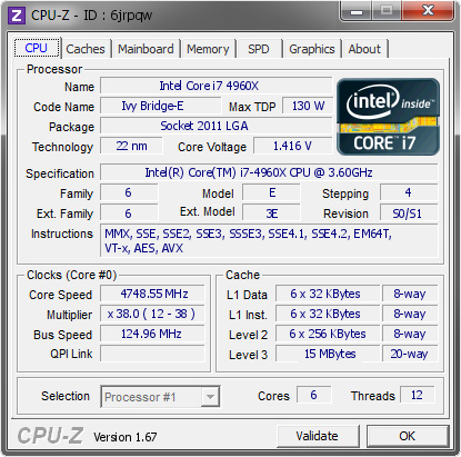 screenshot of CPU-Z validation for Dump [6jrpqw] - Submitted by  HAVEN  - 2014-01-10 07:01:00