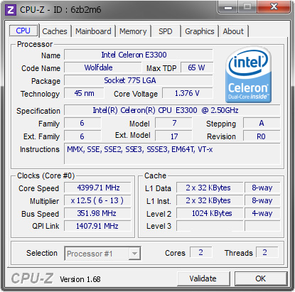 screenshot of CPU-Z validation for Dump [6zb2m6] - Submitted by  INTEL-XTX  - 2014-02-05 01:02:55