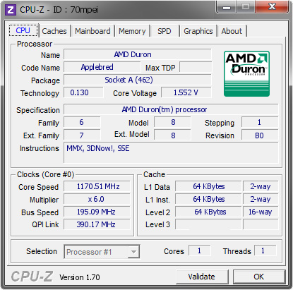 screenshot of CPU-Z validation for Dump [70mpei] - Submitted by  Snegovick  - 2014-09-10 21:09:56