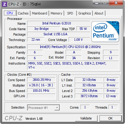 screenshot of CPU-Z validation for Dump [75q6vi] - Submitted by  utilizatori  - 2014-01-13 16:01:46