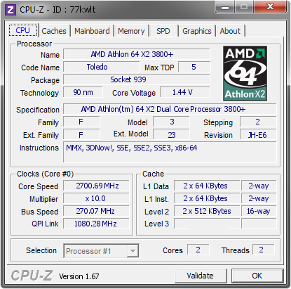 screenshot of CPU-Z validation for Dump [77kwlt] - Submitted by  pioneerisloud  - 2013-10-30 21:10:40