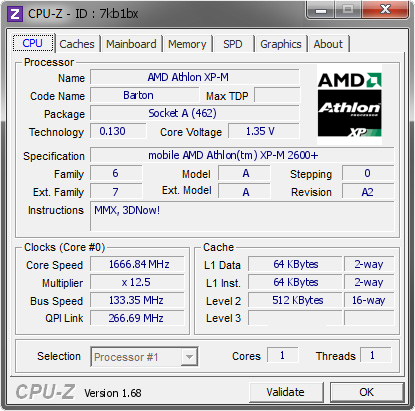 screenshot of CPU-Z validation for Dump [7kb1bx] - Submitted by  gigioracing  - 2014-01-28 10:01:39