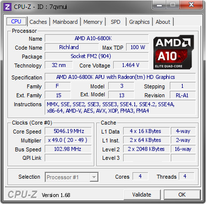 screenshot of CPU-Z validation for Dump [7qvnui] - Submitted by  rhapdog  - 2014-03-06 03:03:51