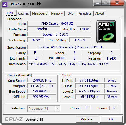 screenshot of CPU-Z validation for Dump [8i03hb] - Submitted by  rvborgh  - 2014-02-24 12:02:57
